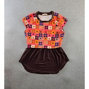 Free People Beach Peplum Top Size XL Orange Floral Geometric Bohemian Retro